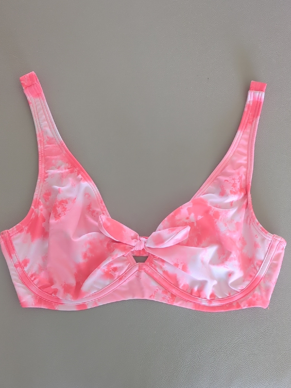 VENUS Coral Pink Tie-Dye Underwire Bikini Top with Front Bow